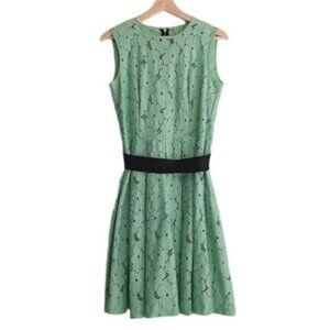 SANDRA ANGELOZZI Floral Lace Dress Fit & Flare Mint Green Sz S Flawed